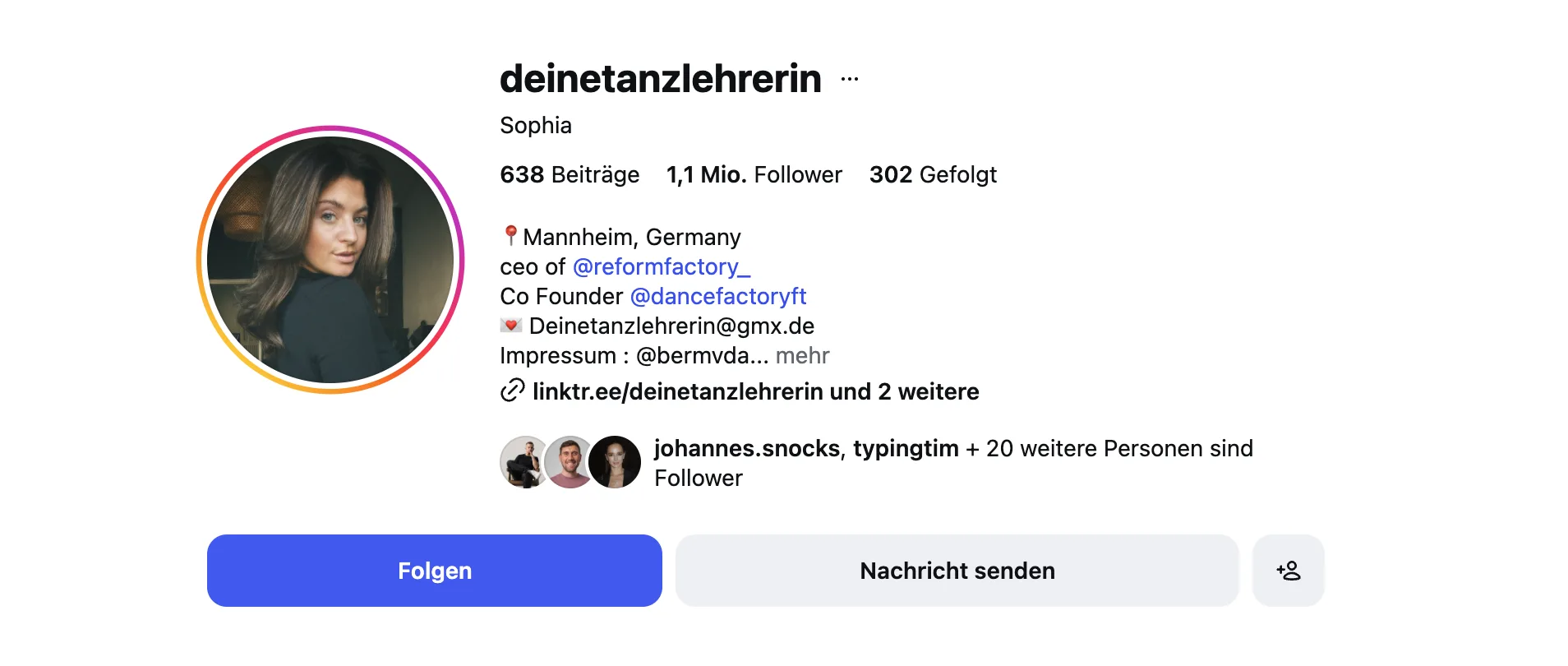 Instagram Profil @deinetanzlehrerin – 1,1 Mio Follower